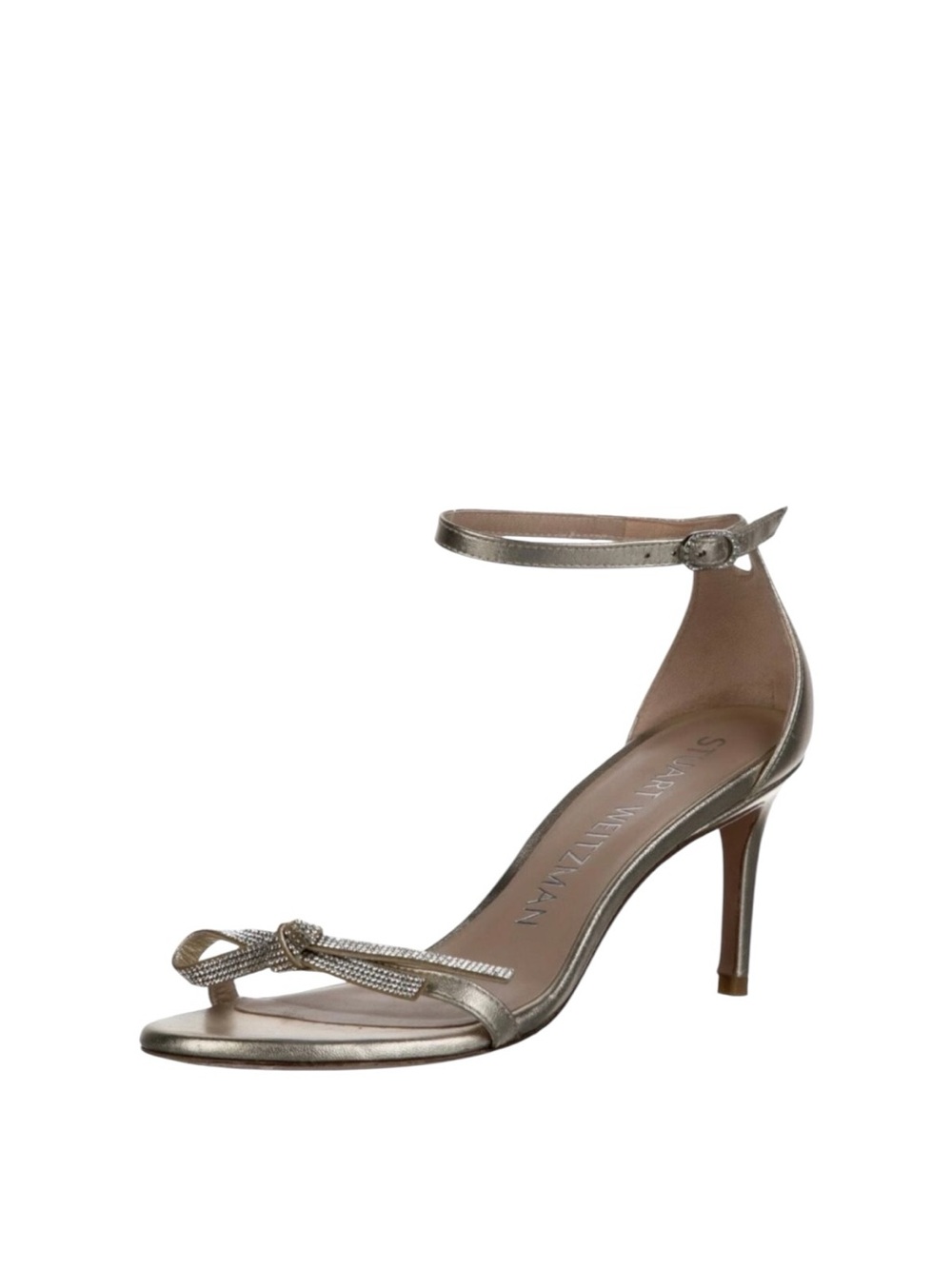 Stuart Weitzman Nudist SW Bow Gold Heel Sandals Women's Size 9B